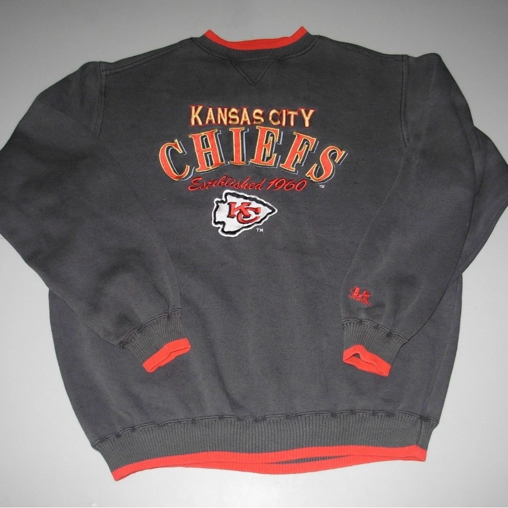 VTG 90s Logo Athletic Kansas City Chiefs Faded Black Embroidered Sweatshirt